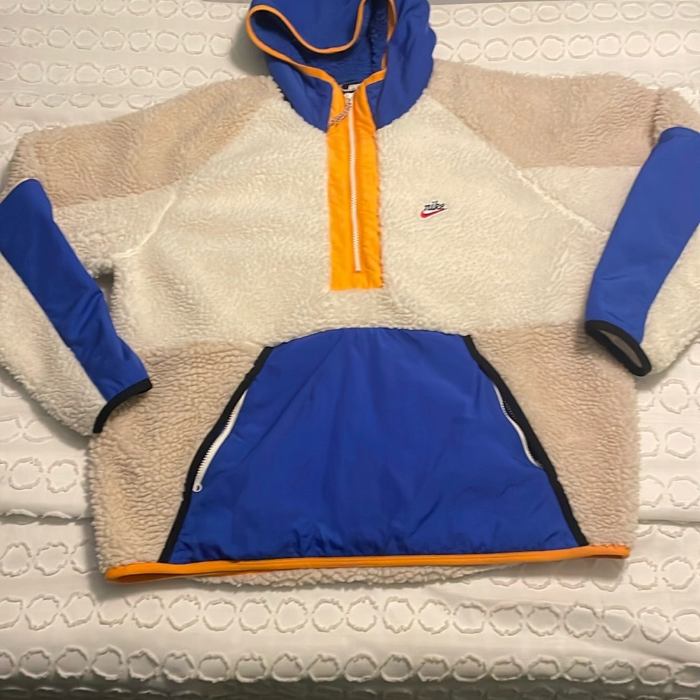 Nike Blue and Cream Sweatshirt with Quarter-Zip Design